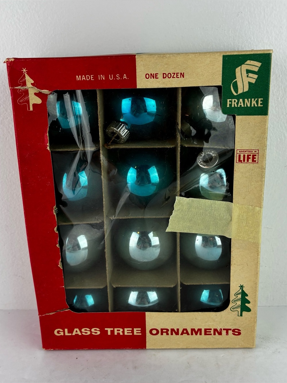 Franke Vintage MCM 1950’s Set of Aqua Christmas Ornaments